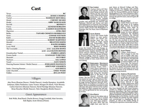 2024 Production - "Fiddler on the Roof" - Sample Spread