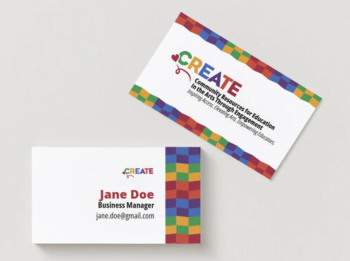 Branding for CREATE: Community Resources for Education in the Arts Though Engagement - Business Cards with Motif
